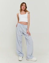 Wide Leg Linen Trousers | Blue
