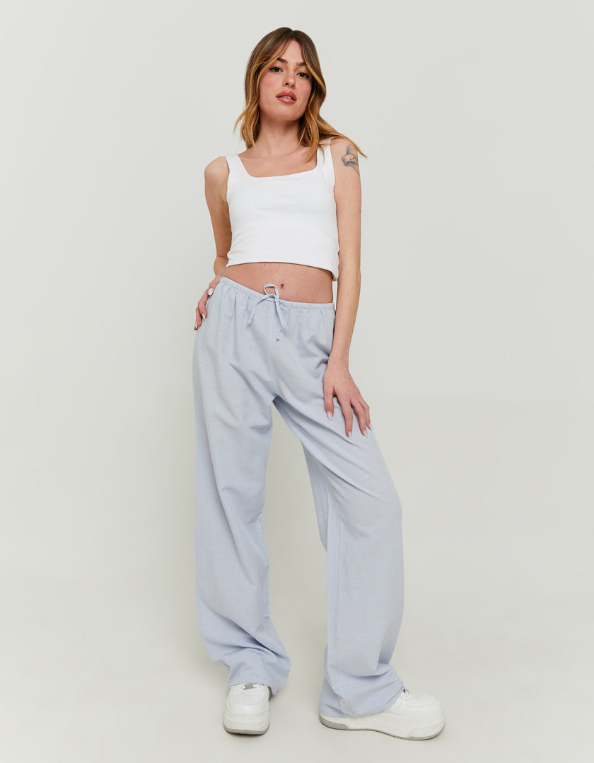 Wide Leg Linen Trousers | Blue