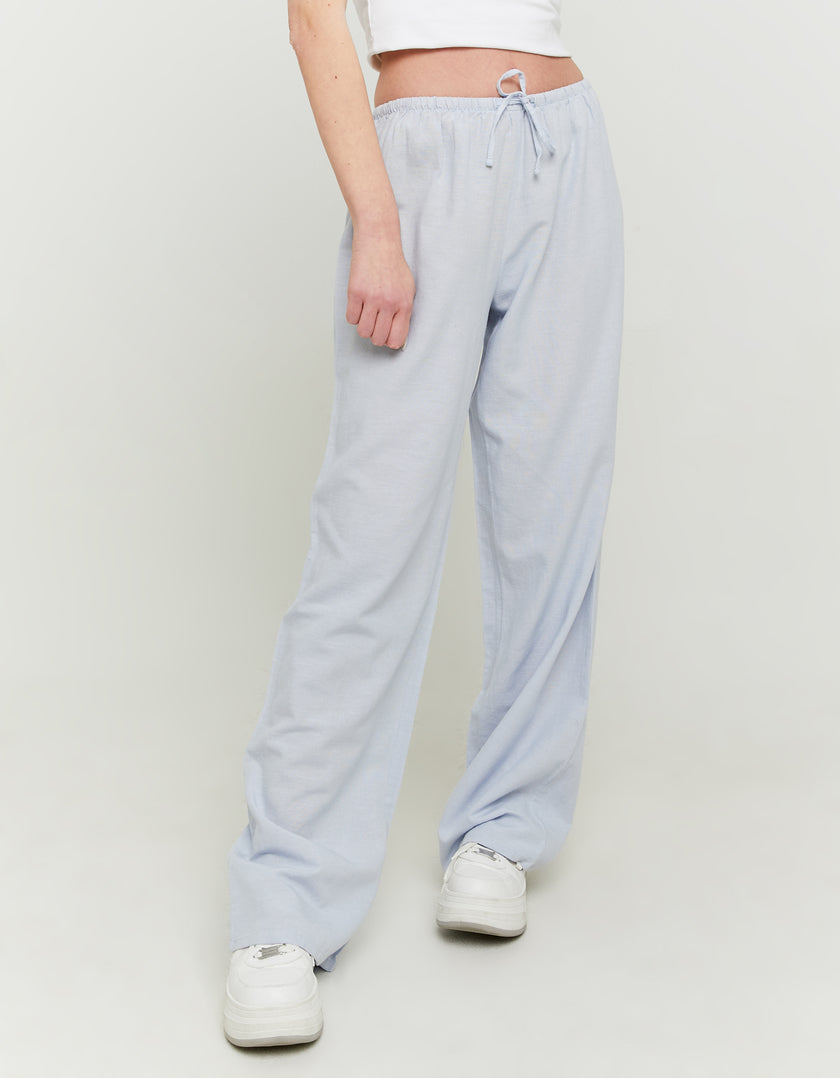 Wide Leg Linen Trousers | Blue