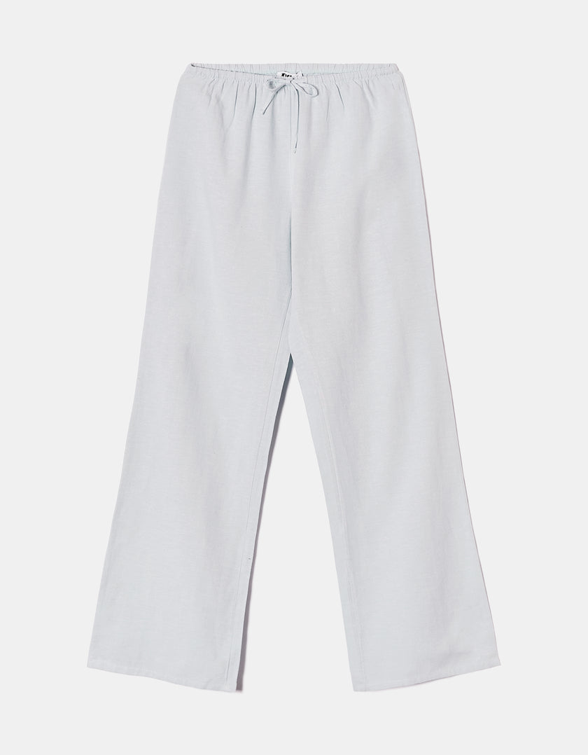 Wide Leg Linen Trousers | Blue