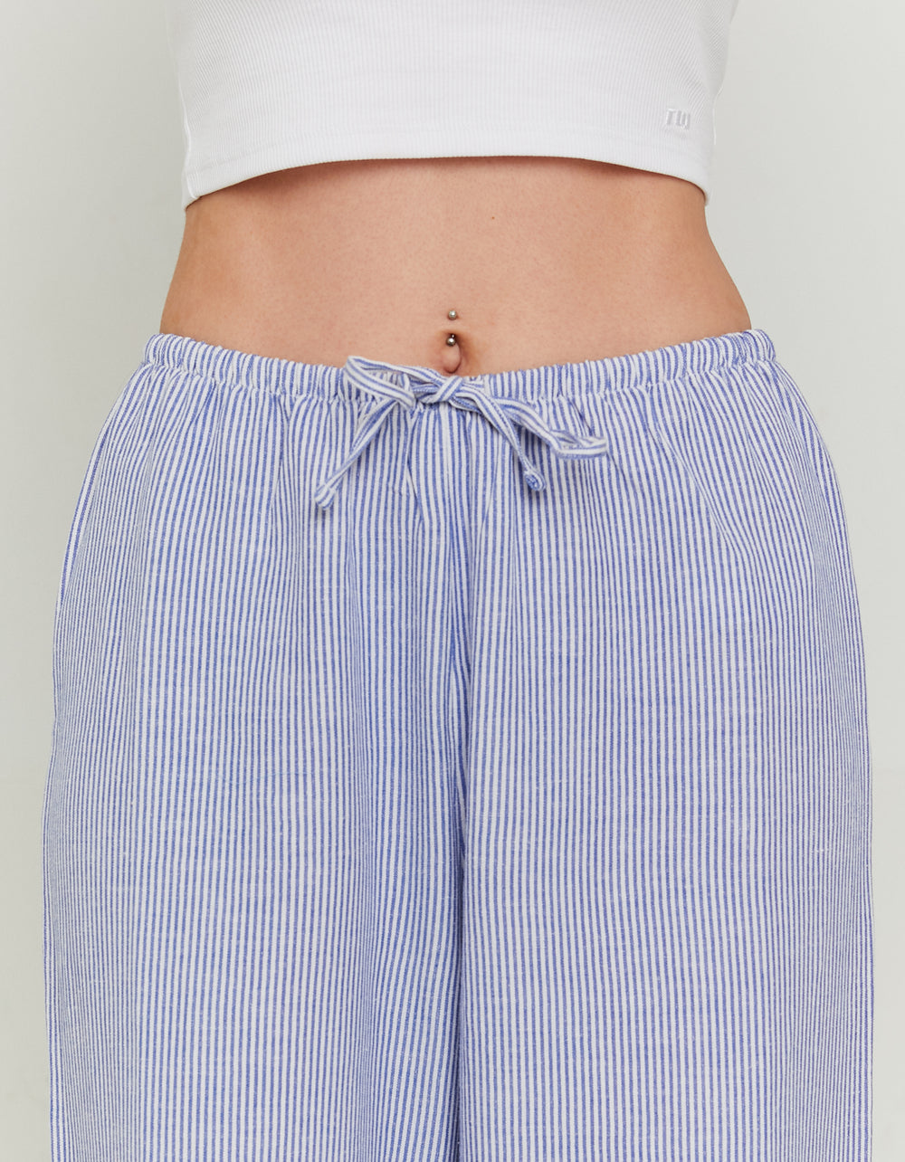 Wide Leg Linen Trousers | Blue Striped