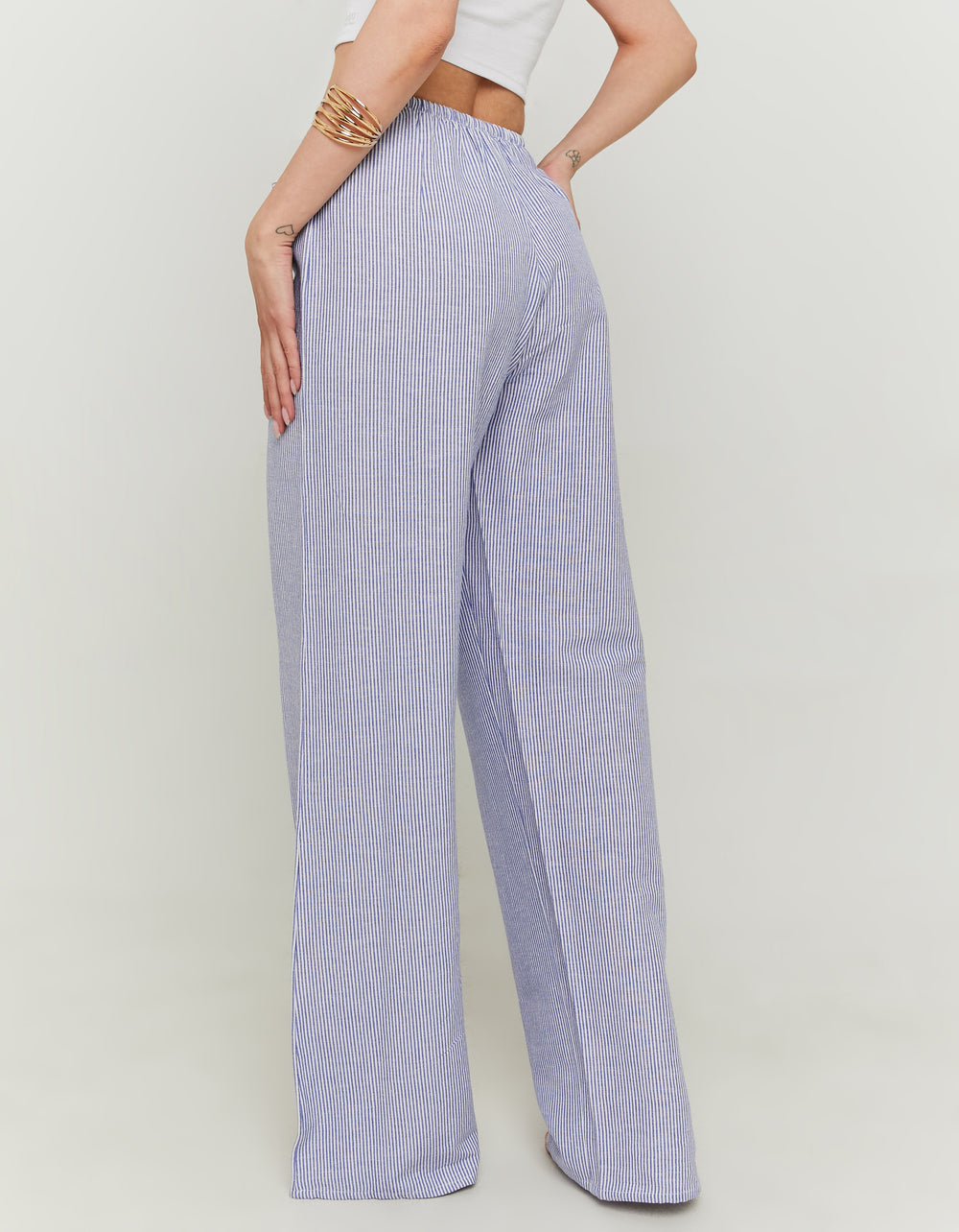 Wide Leg Linen Trousers | Blue Striped