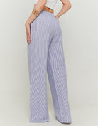 Wide Leg Linen Trousers | Blue Striped