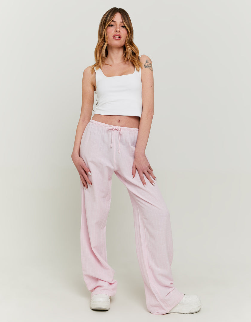 Wide Leg Linen Trousers | Pink - White