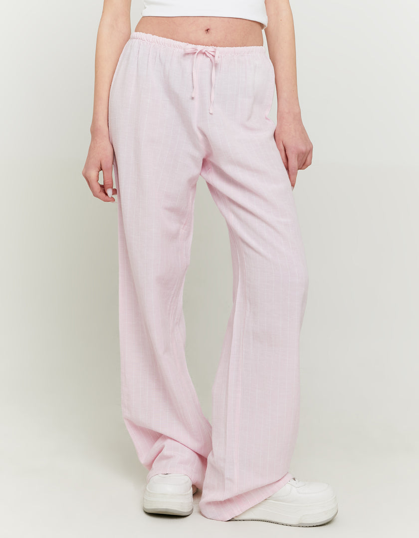 Wide Leg Linen Trousers | Pink - White