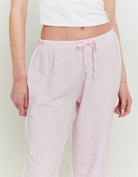 Wide Leg Linen Trousers | Pink - White