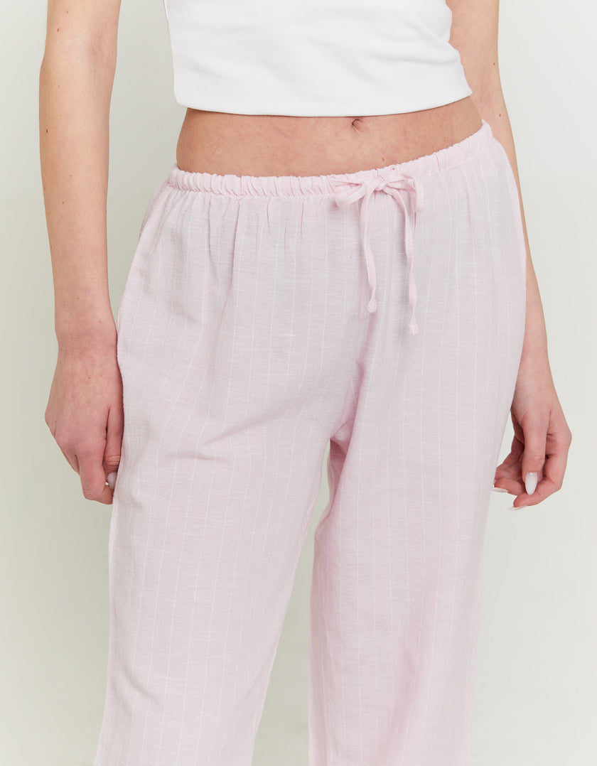Wide Leg Linen Trousers | Pink - White