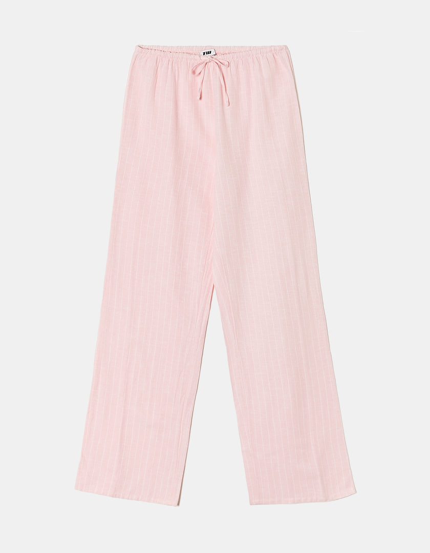 Wide Leg Linen Trousers | Pink - White