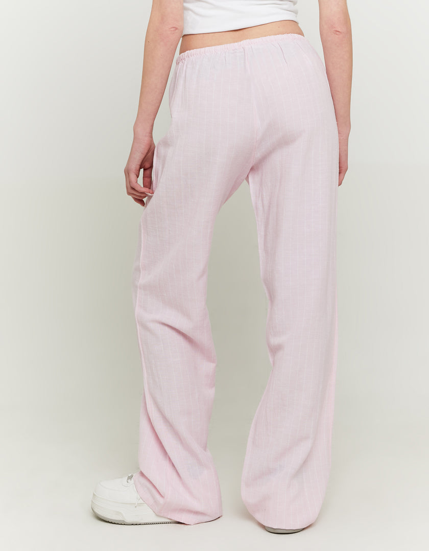 Wide Leg Linen Trousers | Pink - White