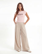 Wide Leg Trousers | Beige