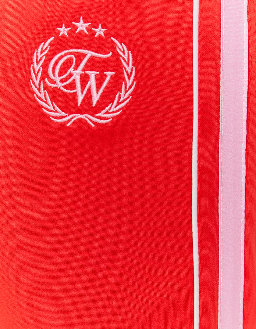 Wide Leg Printed Joggers with Side Bands | Red