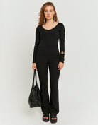 Flare Mid Waist Trousers | Black