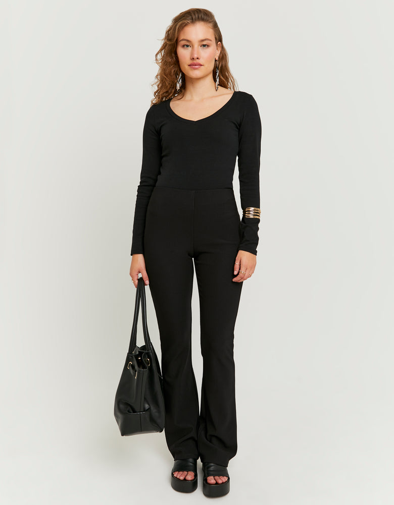 Flare Mid Waist Trousers | Black