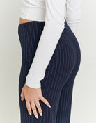 Mid Waist Straight Trousers | Navy Striped
