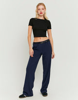 Straight Mid Waist Trousers | Navy
