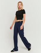 Straight Mid Waist Trousers | Navy