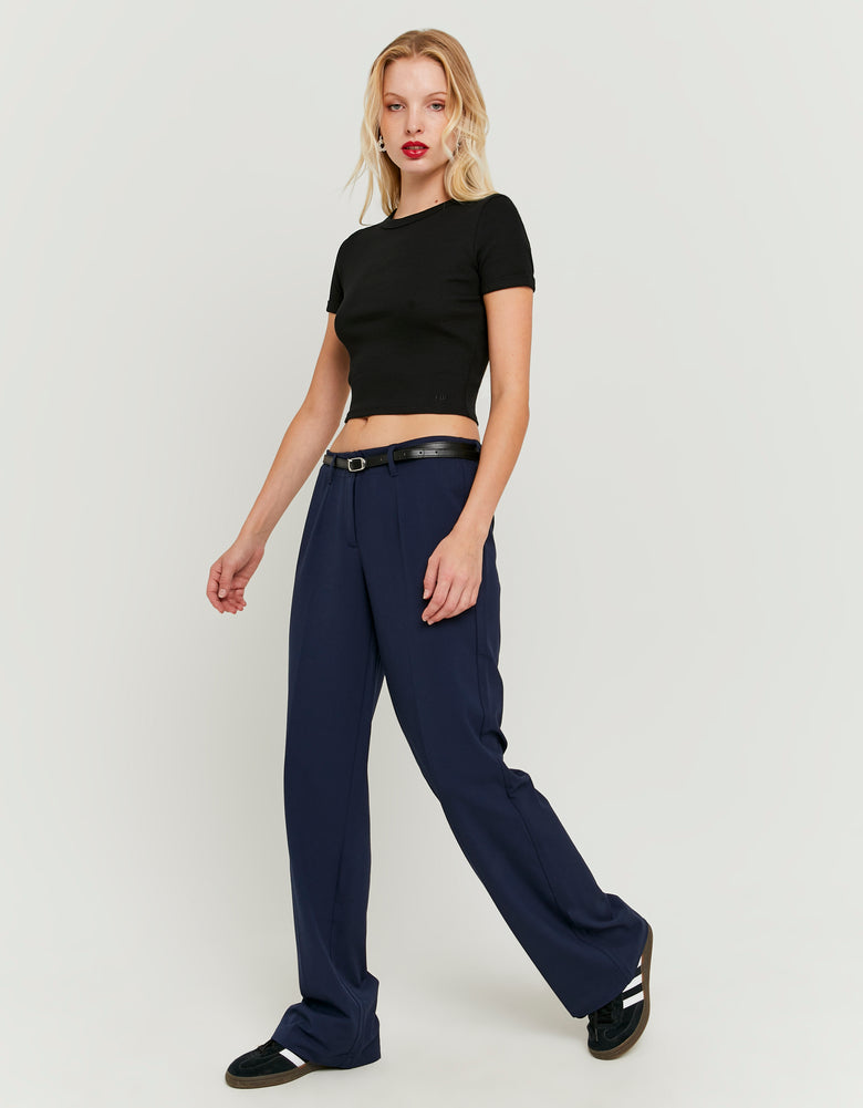 Straight Mid Waist Trousers | Navy