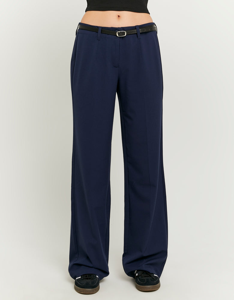 Straight Mid Waist Trousers | Navy