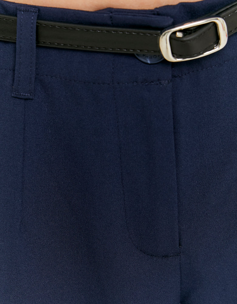 Straight Mid Waist Trousers | Navy