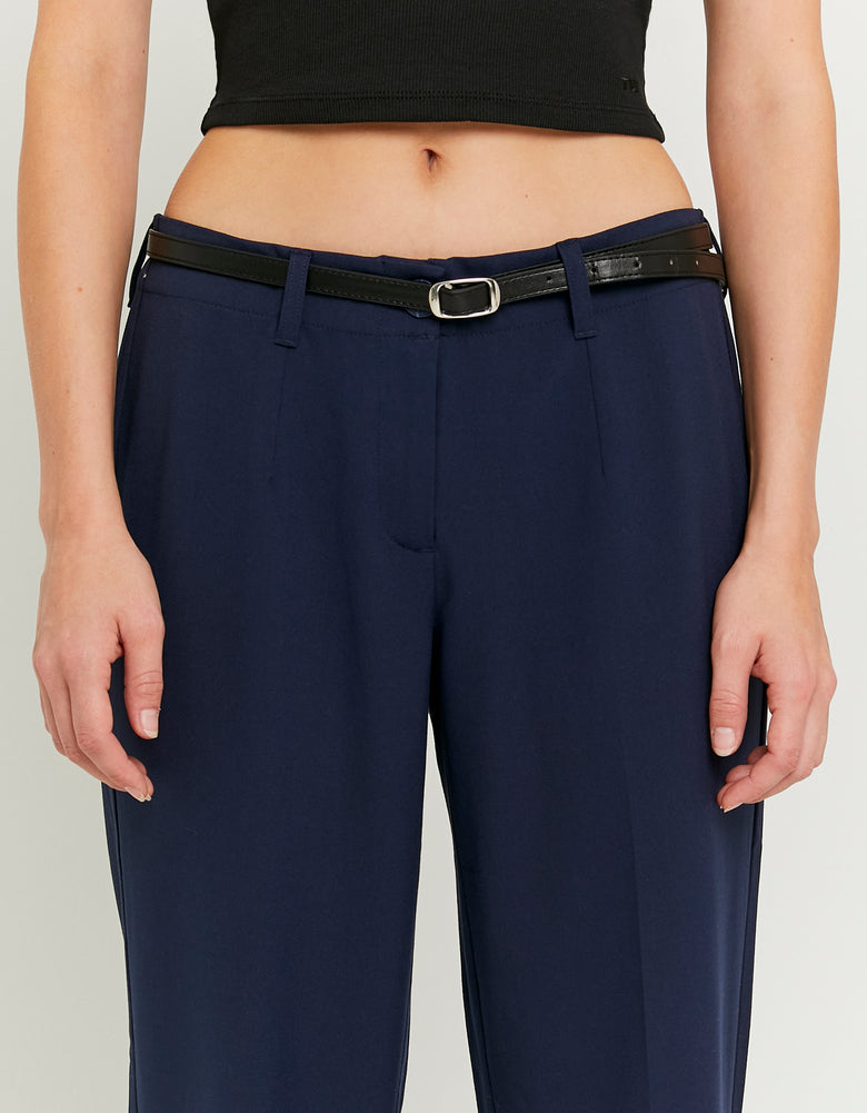 Straight Mid Waist Trousers | Navy