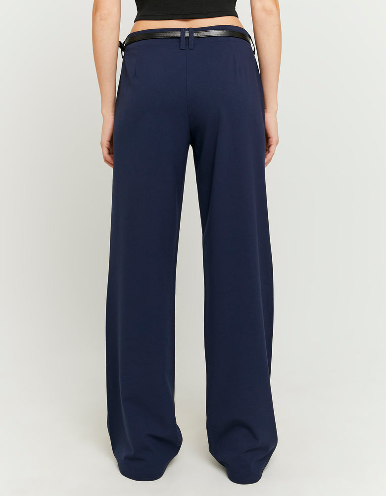 Straight Mid Waist Trousers | Navy