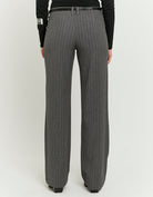 Straight Mid Waist Trousers | Grey Striped