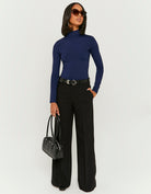 Wide Leg Trouser with Belt | Black
