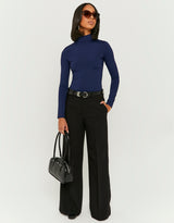 Wide Leg Trouser with Belt | Black
