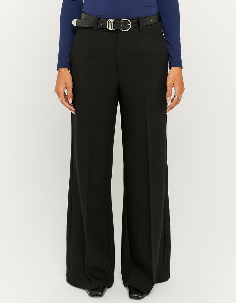 Wide Leg Trouser with Belt | Black