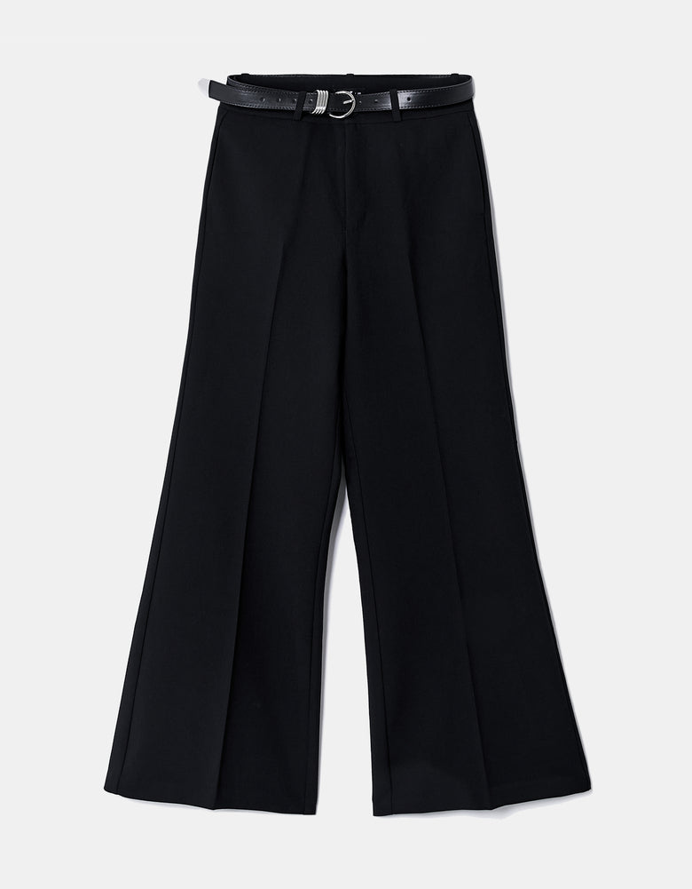 Wide Leg Trouser with Belt | Black