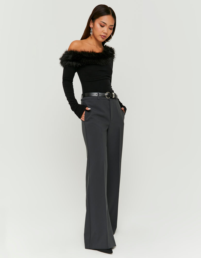 Wide Leg Trouser with Belt | Grey