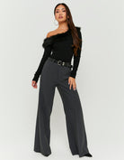 Wide Leg Trouser with Belt | Grey