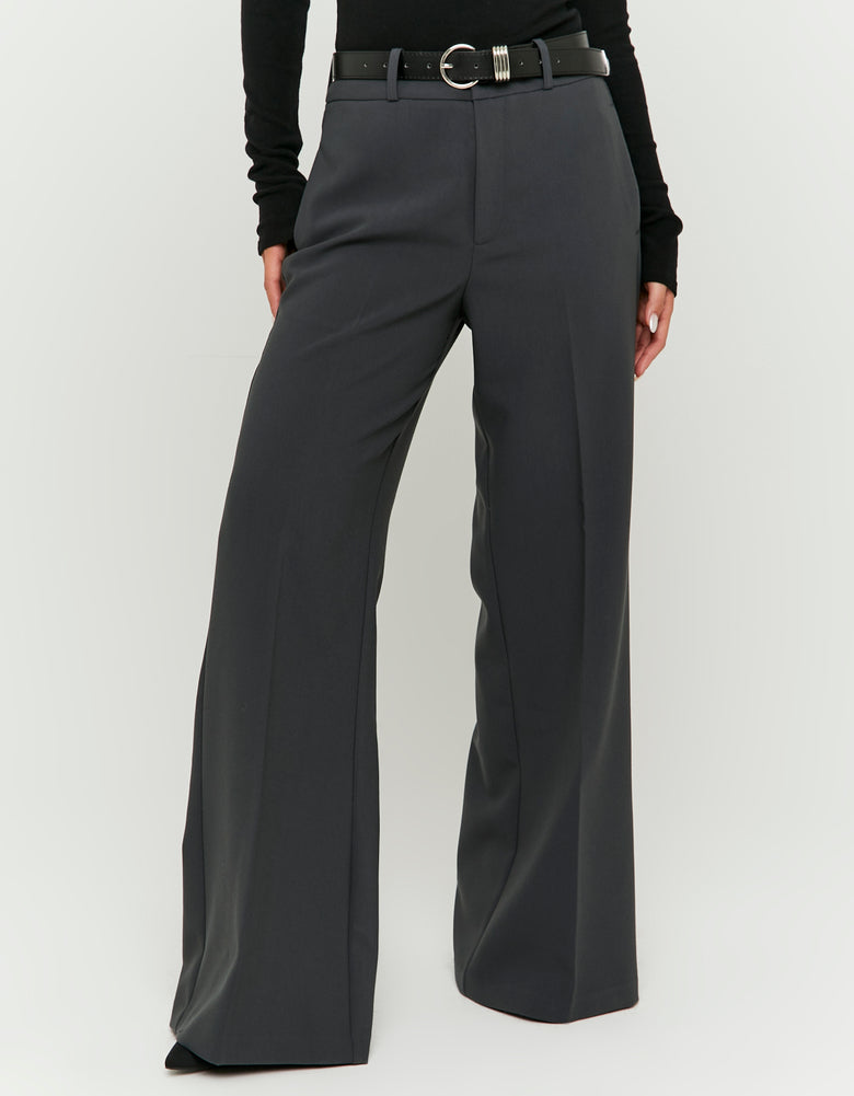 Wide Leg Trouser with Belt | Grey