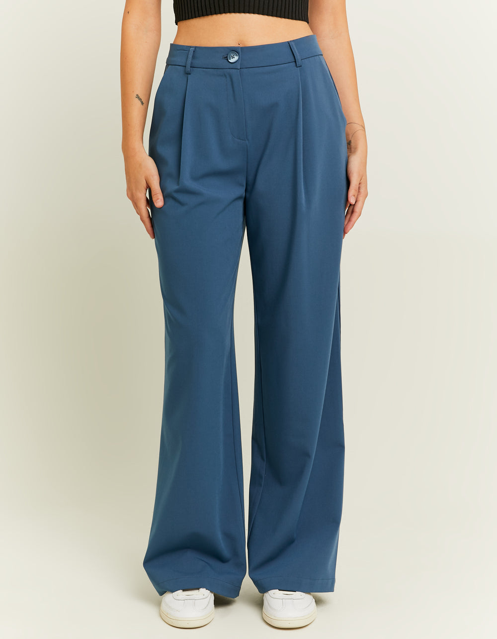Mid Waist Wide Leg Trousers | Blue