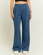 Mid Waist Wide Leg Trousers | Blue