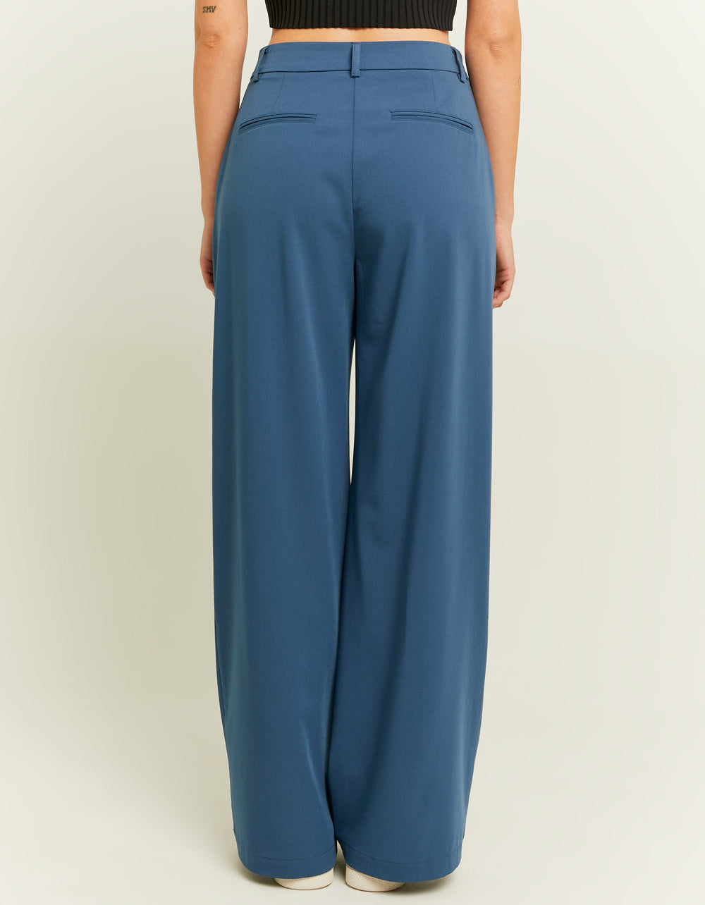 Mid Waist Wide Leg Trousers | Blue