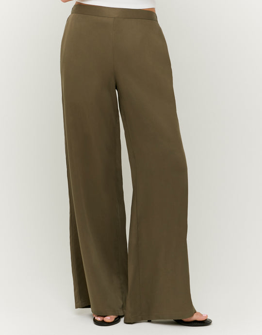 Mid-Rise Straight Leg Trousers | Kakki