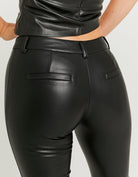 Mid Waist Flare Faux Leather Trousers | Black
