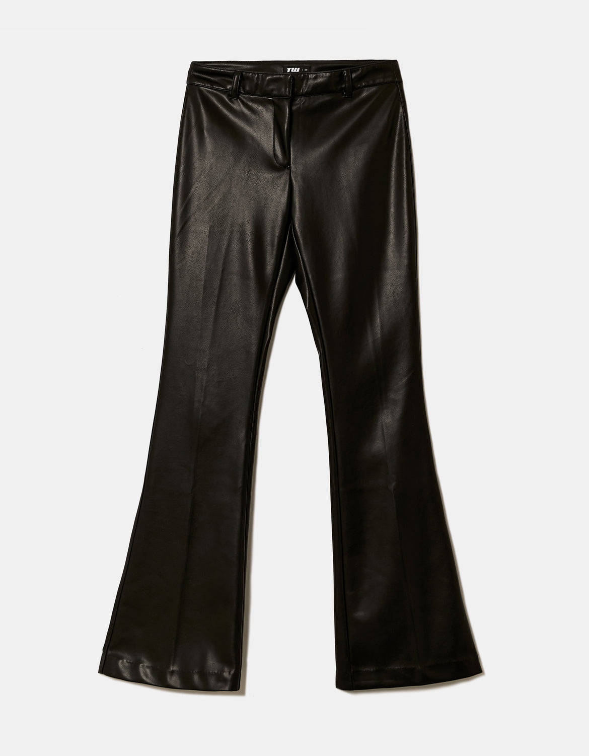 Mid Waist Flare Faux Leather Trousers | Black