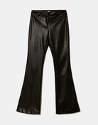 Mid Waist Flare Faux Leather Trousers | Black