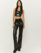 Straight Leg Vynil Trousers | Black