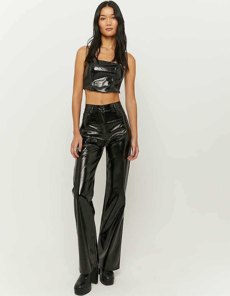 Straight Leg Vynil Trousers | Black