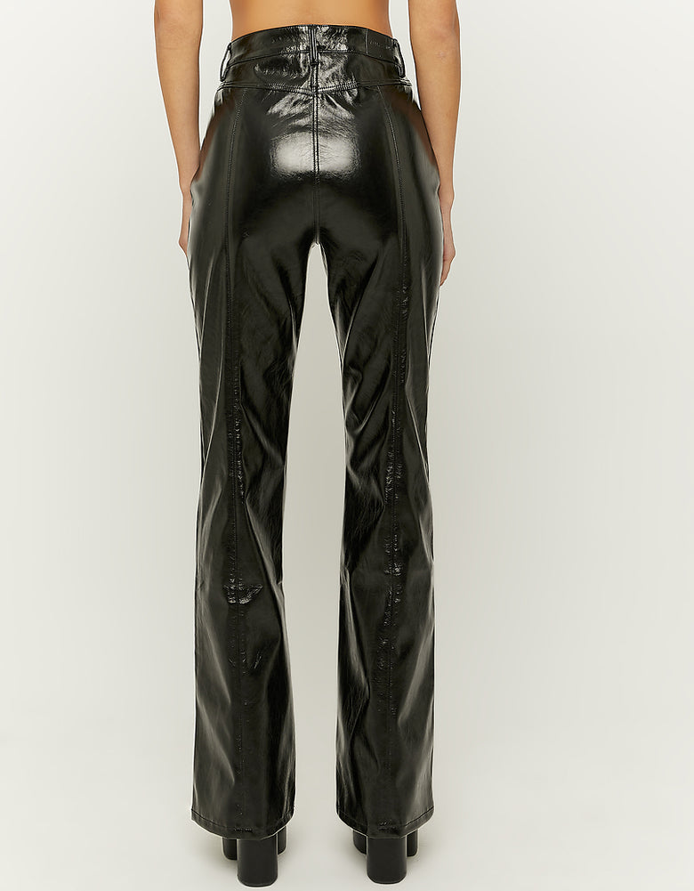 Straight Leg Vynil Trousers | Black