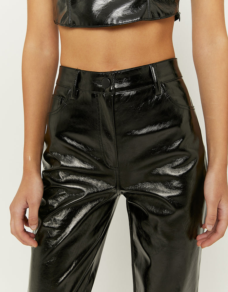 Straight Leg Vynil Trousers | Black