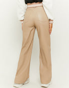 High Waist Wide Leg Fake Leather Trousers | Taupe