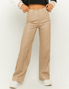 High Waist Wide Leg Fake Leather Trousers | Taupe