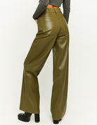 High Waist Wide Leg Fake Leather Trousers | Leaf