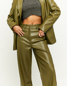 High Waist Wide Leg Fake Leather Trousers | Leaf