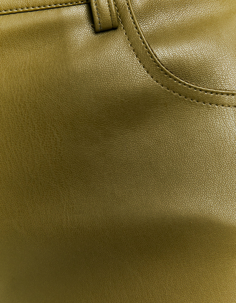High Waist Wide Leg Fake Leather Trousers | Leaf