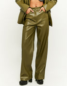 High Waist Wide Leg Fake Leather Trousers | Leaf